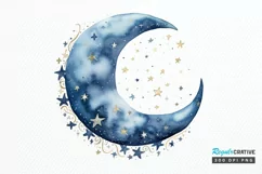 Moon And Stars Watercolor PNG Clipart Product Image 1