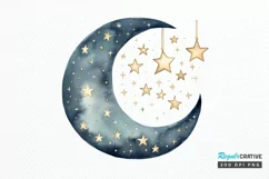 Moon And Stars Watercolor PNG Clipart Product Image 1