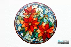 Stained Glass with Christmas Flowers PNG Clipart Product Image 1
