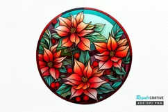 Stained Glass with Christmas Flowers PNG Clipart Product Image 1