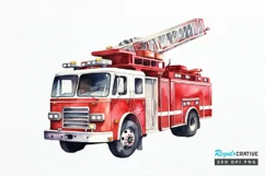 Fire Truck Watercolor Sublimation PNG Clipart Product Image 1