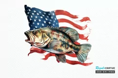 Bass Fish with American Flag Sublimation PNG Clipart Product Image 1