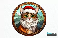 Stained Glass Christmas Cat PNG Clipart Product Image 1