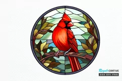 Stained Glass Christmas Red Cardinal Bird PNG Clipart Product Image 1