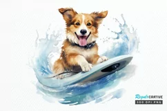 Surfing Cute Dog Watercolor Sublimation PNG Clipart Product Image 1