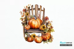 Autumn Chairs Watercolor Pumpkins Sublimation PNG Clipart Product Image 1