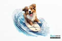 Surfing Cute Dog Watercolor Sublimation PNG Clipart Product Image 1