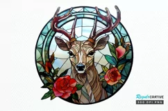 Stained Glass With Christmas Deer Flower PNG Clipart Product Image 1