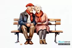 Old Couple On The Bench Sublimation PNG Clipart Product Image 1