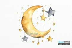 Moon And Stars Watercolor PNG Clipart Product Image 1