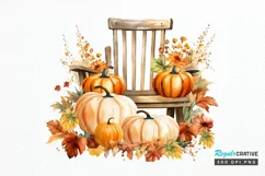 Autumn Chairs Watercolor Pumpkins Sublimation PNG Clipart Product Image 1