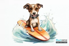 Surfing Cute Dog Watercolor Sublimation PNG Clipart Product Image 1