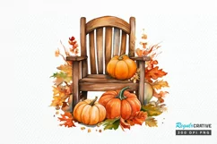Autumn Chairs Watercolor Pumpkins Sublimation PNG Clipart Product Image 1