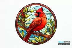 Stained Glass Christmas Red Cardinal Bird PNG Clipart Product Image 1