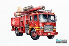Fire Truck Watercolor Sublimation PNG Clipart Product Image 1