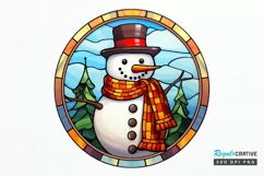 Stained Glass Christmas Snowman PNG Clipart Product Image 1