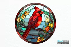 Stained Glass Christmas Red Cardinal Bird PNG Clipart Product Image 1