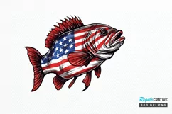 Bass Fish with American Flag Sublimation PNG Clipart Product Image 1