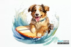 Surfing Cute Dog Watercolor Sublimation PNG Clipart Product Image 1