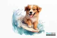 Surfing Cute Dog Watercolor Sublimation PNG Clipart Product Image 1