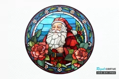 Stained Glass with Christmas Santa Flower PNG Clipart Product Image 1