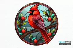 Stained Glass Christmas Red Cardinal Bird PNG Clipart Product Image 1