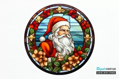 Stained Glass with Christmas Santa Flower PNG Clipart Product Image 1