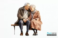 Old Couple On The Bench Sublimation PNG Clipart Product Image 1
