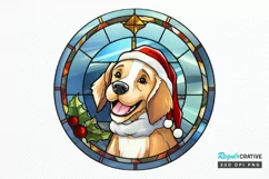 Stained Glass With Christmas Dog And San PNG Clipart Product Image 1