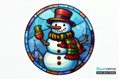 Stained Glass Christmas Snowman PNG Clipart Product Image 1