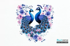 Couple Peacock Heart Sublimation PNG Clipart Product Image 1
