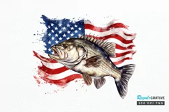 Bass Fish with American Flag Sublimation PNG Clipart Product Image 1