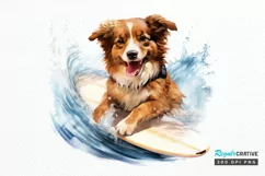 Surfing Cute Dog Watercolor Sublimation PNG Clipart Product Image 1
