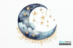 Moon And Stars Watercolor PNG Clipart Product Image 1