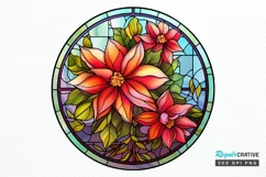 Stained Glass with Christmas Flowers PNG Clipart Product Image 1