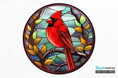 Stained Glass Christmas Red Cardinal Bird PNG Clipart Product Image 1