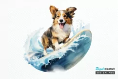 Surfing Cute Dog Watercolor Sublimation PNG Clipart Product Image 1