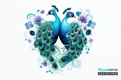 Couple Peacock Heart Sublimation PNG Clipart Product Image 1
