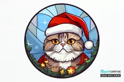 Stained Glass Christmas Cat PNG Clipart Product Image 1