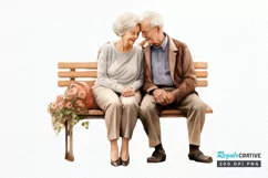 Old Couple On The Bench Sublimation PNG Clipart Product Image 1