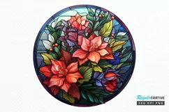 Stained Glass with Christmas Flowers PNG Clipart Product Image 1