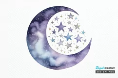 Moon And Stars Watercolor PNG Clipart Product Image 1