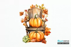Autumn Chairs Watercolor Pumpkins Sublimation PNG Clipart Product Image 1