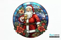 Stained Glass with Christmas Santa Flower PNG Clipart Product Image 1