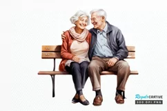 Old Couple On The Bench Sublimation PNG Clipart Product Image 1