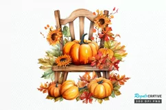 Autumn Chairs Watercolor Pumpkins Sublimation PNG Clipart Product Image 1