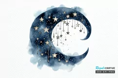 Moon And Stars Watercolor PNG Clipart Product Image 1