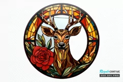 Stained Glass With Christmas Deer Flower PNG Clipart Product Image 1