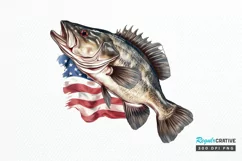 Bass Fish with American Flag Sublimation PNG Clipart Product Image 1