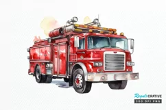 Fire Truck Watercolor Sublimation PNG Clipart Product Image 1